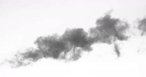 Abstract Black Smoke Swirling Against White Background