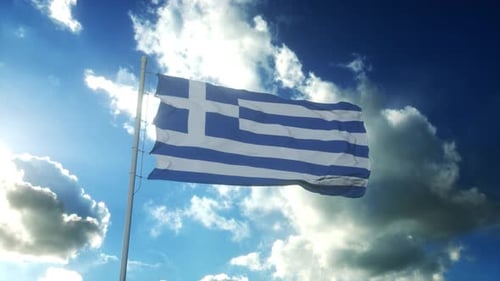 Waving Flag of Greece on Sunny Sky