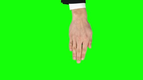 Man Hand in Black Jacket and White Shirt Is Performing 3x Swipe Up at Tablet Screen Gesture on Green