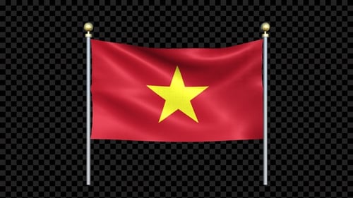 Waving Vietnam National Flag on Pole with Alpha Channel