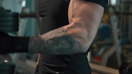 Strong Athletic Men Pumping Up Muscles Workout Bodybuilding Concept