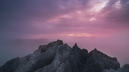 Aerial view Beautiful on rock of morning scenery Golden light sunrise.