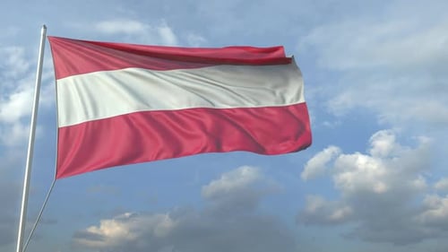 Airliner Flying Over Waving Flag of Austria