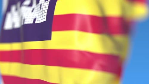 Realistic Waving Flag With Castle Emblem Loop