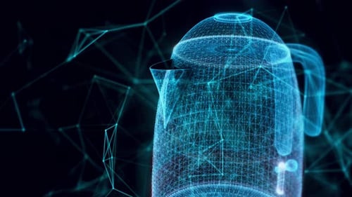 electric kettle hologram Close up 4k