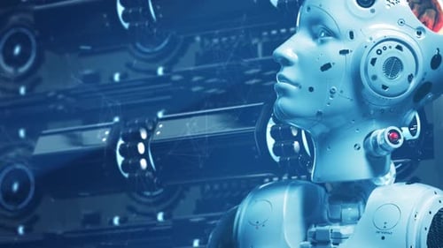 Futuristic AI Robot Head Portrait Animation