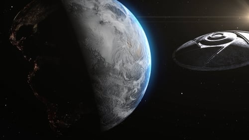 UFO Alien Saucer Cinematic invasion over earth,