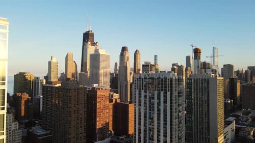 Chicago Cityscape at Sunset Aerial View