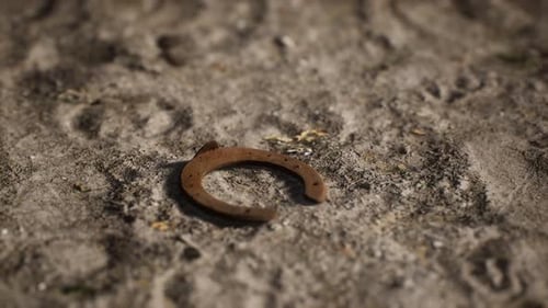 Old Rusty Horseshoe on Sandy Ground 3D Animation Loop