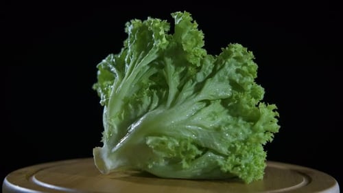 Fresh Green Lettuce Rotating on Cutting Board