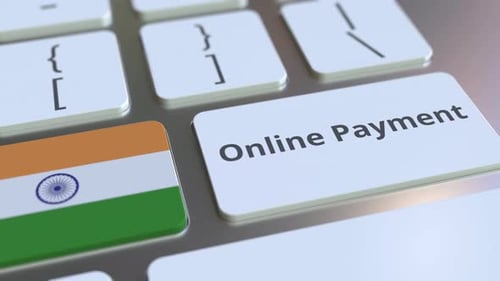 Online Payment Text and Flag of India on the Keyboard