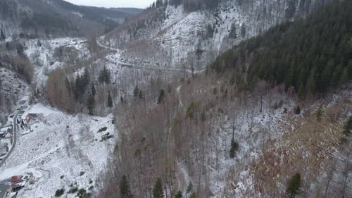 Aerial View of Mountains Covered with Snowy Forest