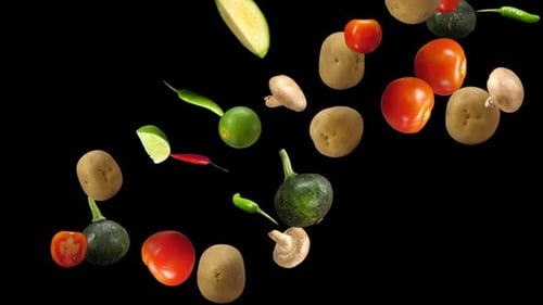 Vegetables Fall Down With Alpha Channel