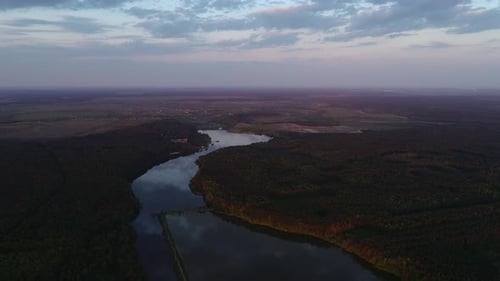 Beautiful Sunset Above Wild Swamp and Forest