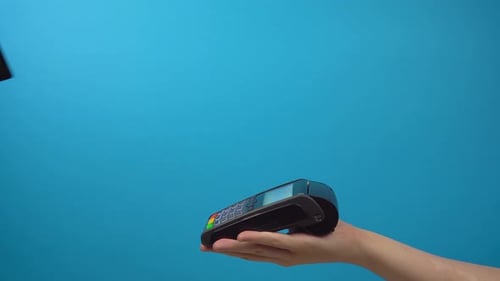 Payment with Credit Card Terminal Making Bank Transaction Customer Paying Bill