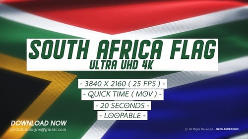 Realistic Waving South African Flag Loop Background