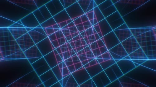 Retro Neon Grid Twist Tunnel of 80s Hot Pink Blue Glow Laser Lights - 4K