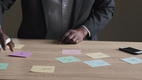 Businessman Planning Project with Sticky Notes in Office