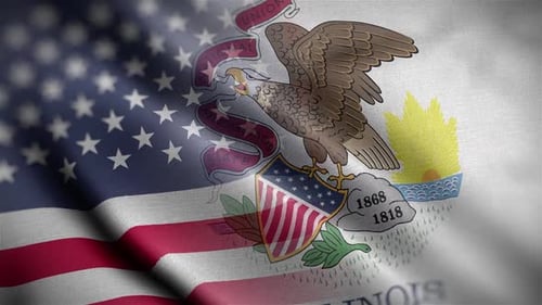 Waving United States and Illinois State Flags