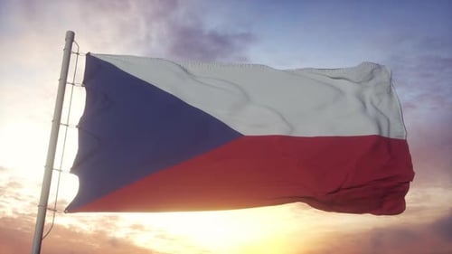 Waving Czech Republic Flag Against a Sunset Sky