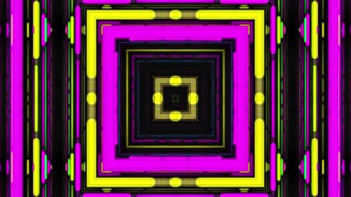 Seamless Glowing Neon Geometric Square Tunnel Loop Background