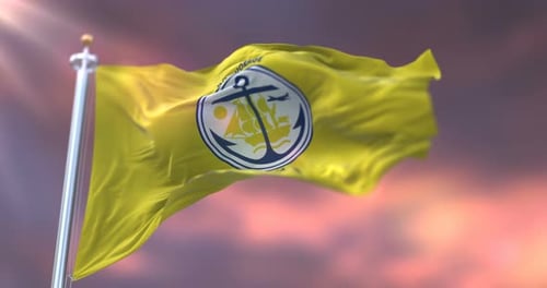 Realistic Waving Anchorage Alaska City Flag Animation