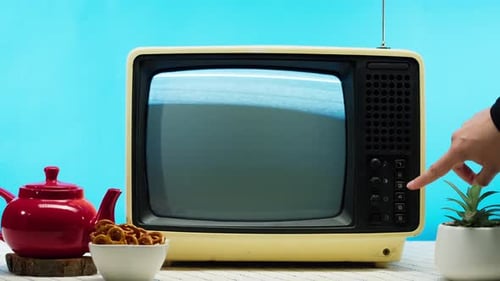 Vintage Television with Static Displayed on Screen