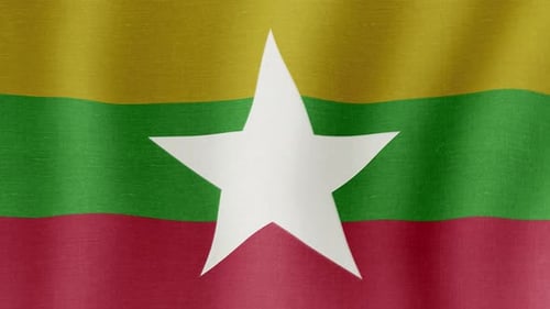 Myanmar Flag Waving with Realistic Fabric Texture