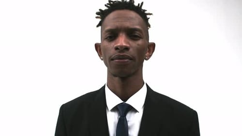 Office Proud Black Man in a Suit Correct Tie with Hand