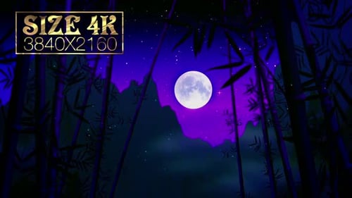 Moonlit Bamboo Forest with Mountains at Night