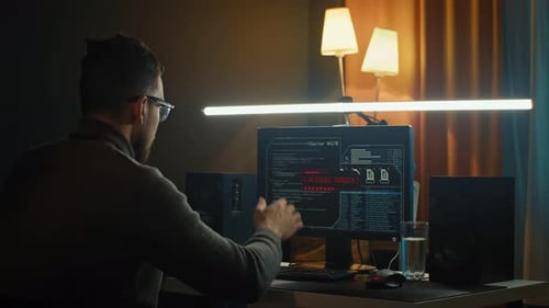 Man Works on Computer at Night