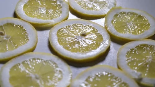 Bright Yellow Lemon Slices Close Up Still