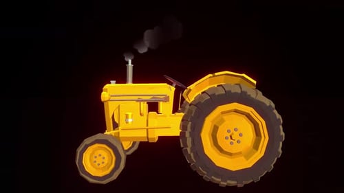 Low Poly 3D Tractor Driving Across Screen