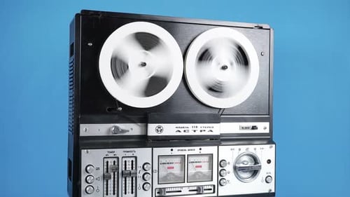 Vintage Reel to Reel Tape Recorder Spinning