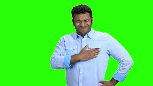Man Having Chest Pain on Green Screen