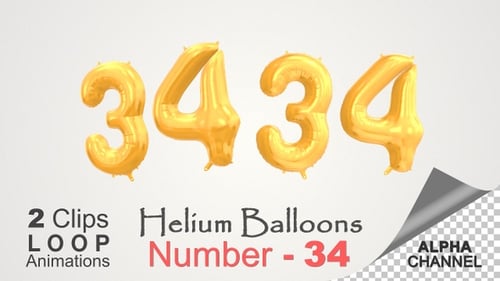 Golden Foil Balloon Numbers 3 and 4 Loop Animation