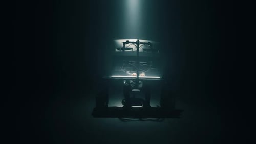 Homme piratant dans la chambre noire sous les projecteurs