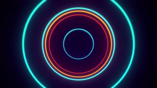 Vj-Tunnel mit orangefarbenen und blauen kreisförmigen Lichtern zum Ein- und Ausschalten der