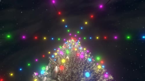 Animated Christmas Tree with Colorful Lights on Starry Night