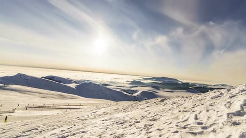 Snowy Mountain Range in Bright Winter Sunlight