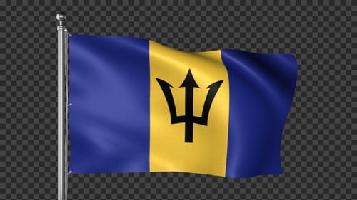 Waving Barbados National Flag Animation with Transparent Background