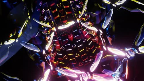 Abstract Geometric Glowing Crystal Tunnel Background Animation