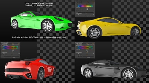 3D Rotating Sports Car Model with Customizable Colors