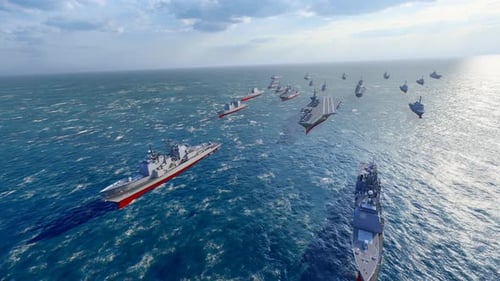 3D Animated Naval Fleet with Aircraft Carrier and Fighter Jets