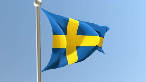 Realistic Waving Flag of Sweden with Blue Sky Background
