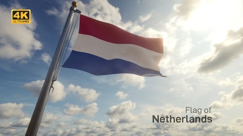 Realistic Netherlands Flag Waving in Cloudy Sky