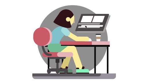 Flat Design Animation of Person Working at Computer Desk