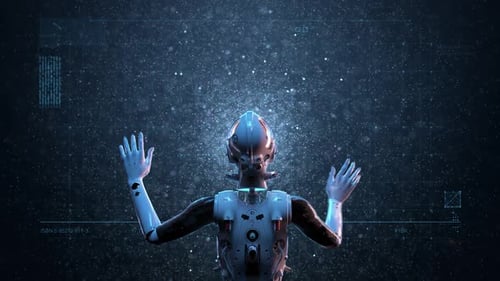 sci-fi woman robot , large holographic