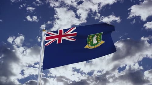 British Virgin Islands Flag Waving Animation Against Cloudy Sky