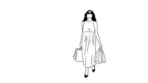Animated Line Art Women Walking with Shopping Bags